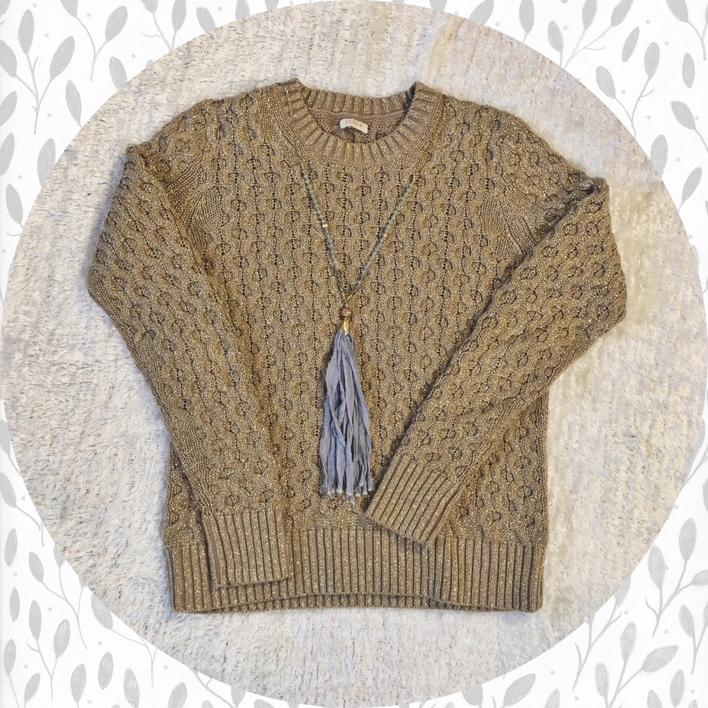 J Crew Gold Metallic Crew Neck Sweater